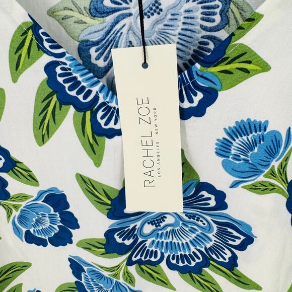 Rachel Zoe NWT Blue Floral Ruffle Sleeve Top Size 1X Boho Resort Blouse - Picture 6 of 9